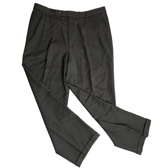 Vintage 80s Givenchy Pleated Front Pants 38 Brown Straight Leg Cuffed Pockets - Picture 1 of 5